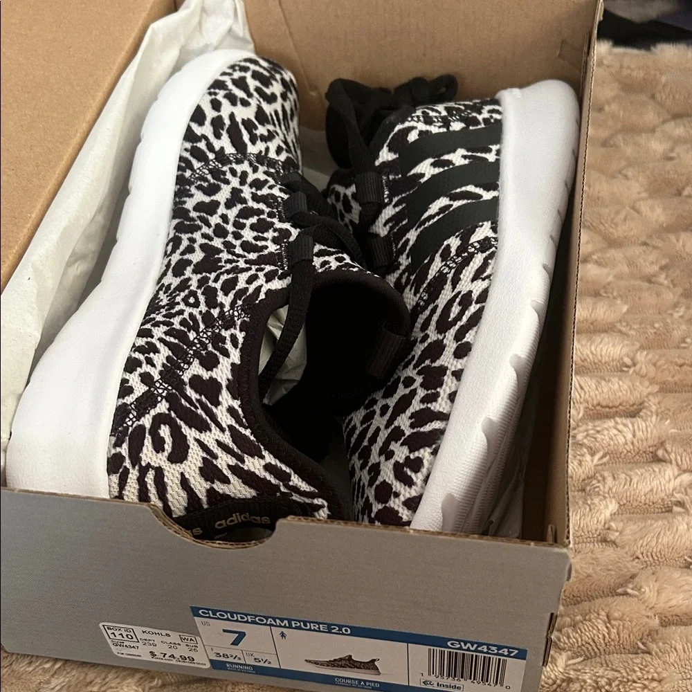 Adidas Cloudfoam Pure 2.0 Black and White Animal Print Sneakers - Picture 1 of 5